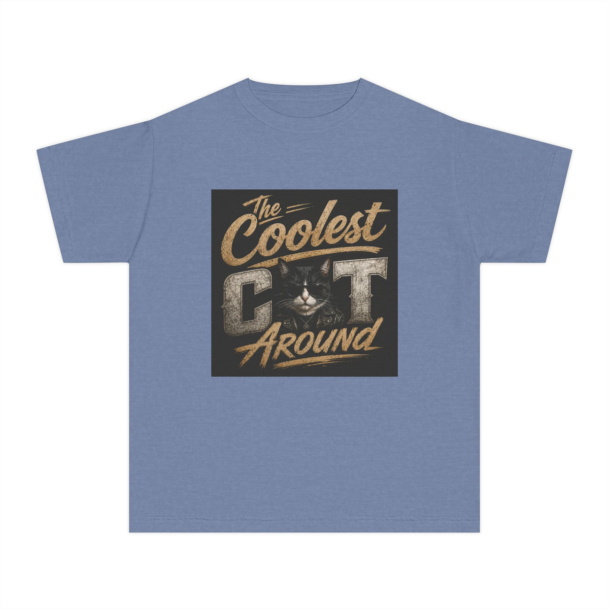 Youth Tee - "The Coolest Cat Around" Retro Graphic Cat Shirt