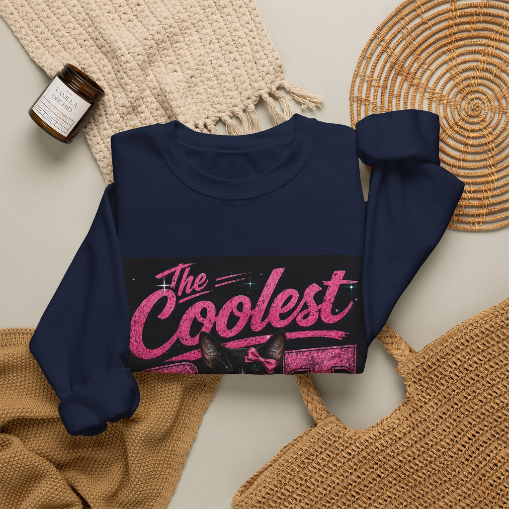 Coolest Cat Around Sweatshirt — Retro Cat Graphic Crewneck