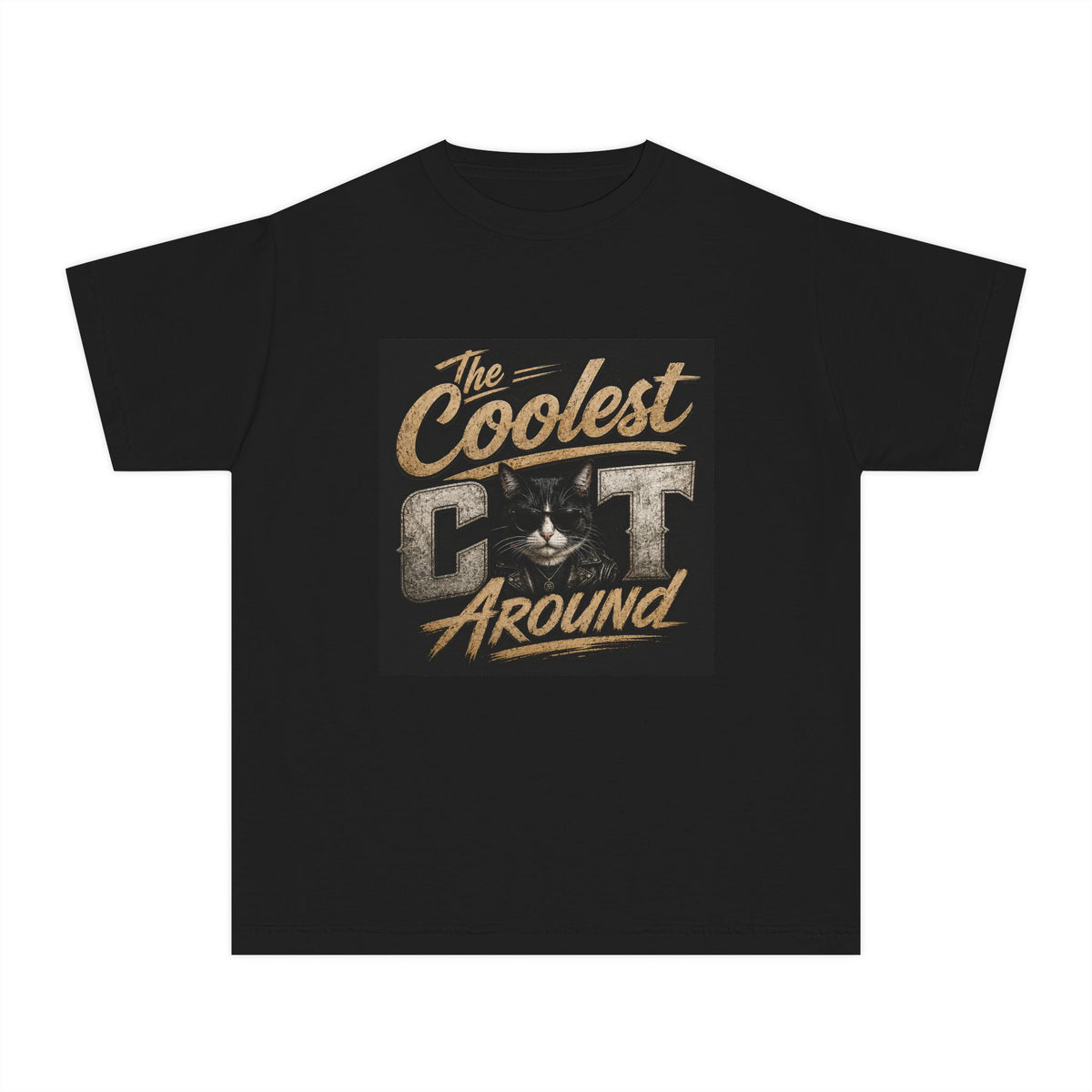 Youth Tee - "The Coolest Cat Around" Retro Graphic Cat Shirt