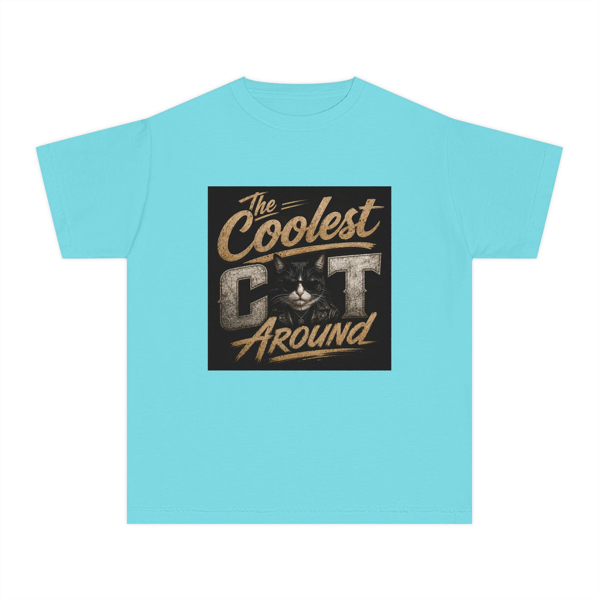 Youth Tee - "The Coolest Cat Around" Retro Graphic Cat Shirt
