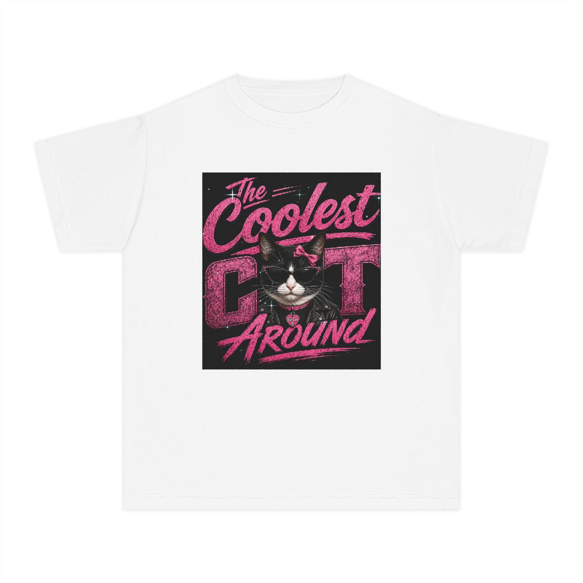 Youth Tee — "The Coolest Cat Around" Graphic Cat Shirt