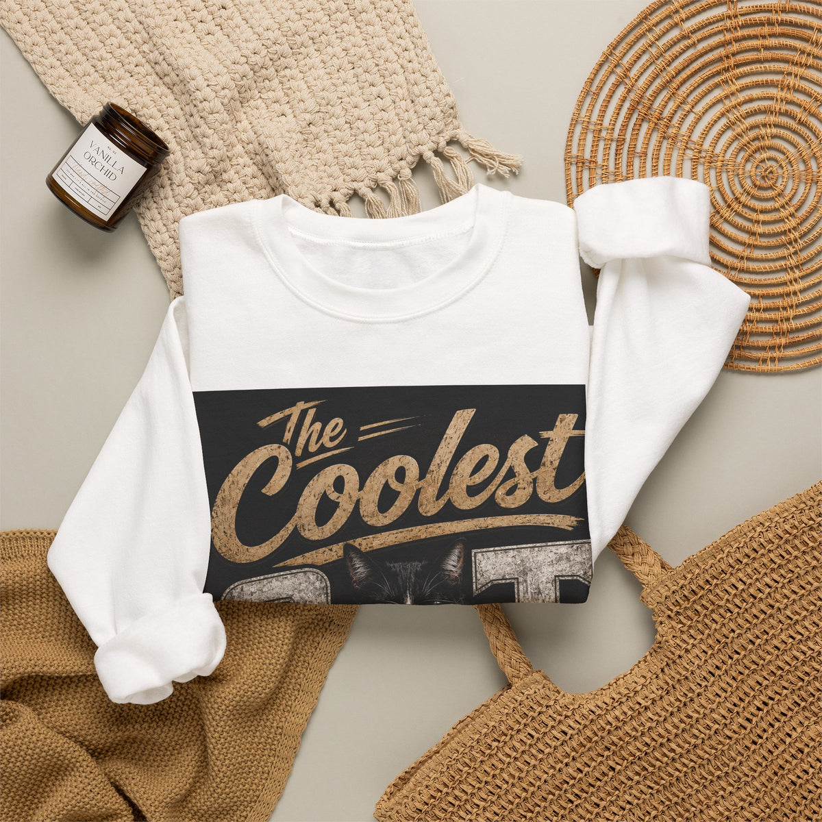 Coolest Cat Around Sweatshirt – Vintage Cat Graphic Crewneck