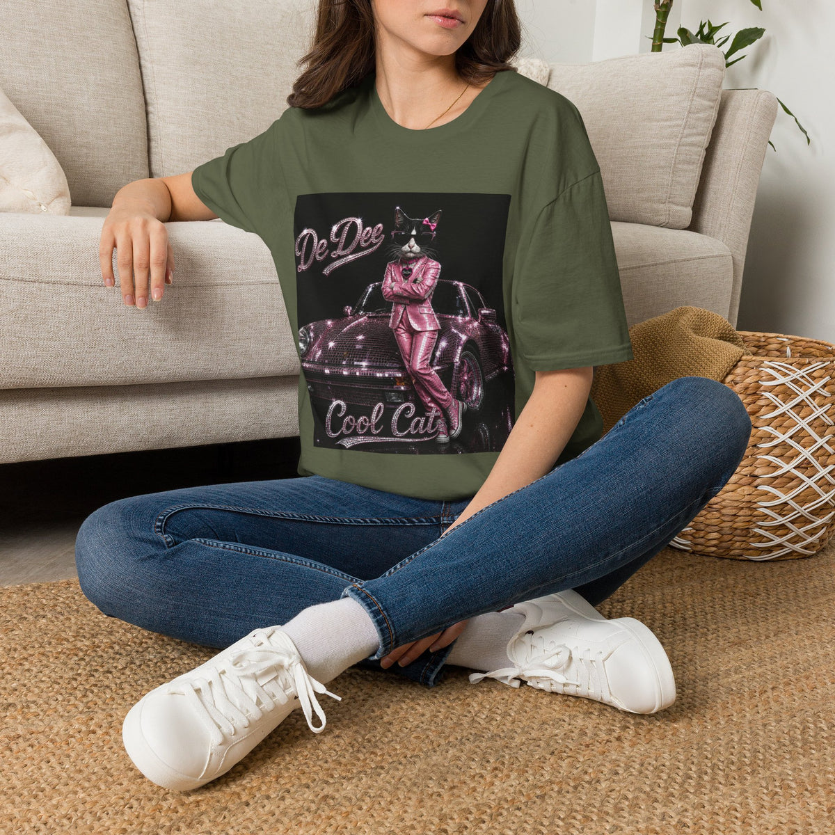 Cool Cat sparkles pink car Motivational T-Shirt — "Stay Cool. Work Hard. Never Quit."