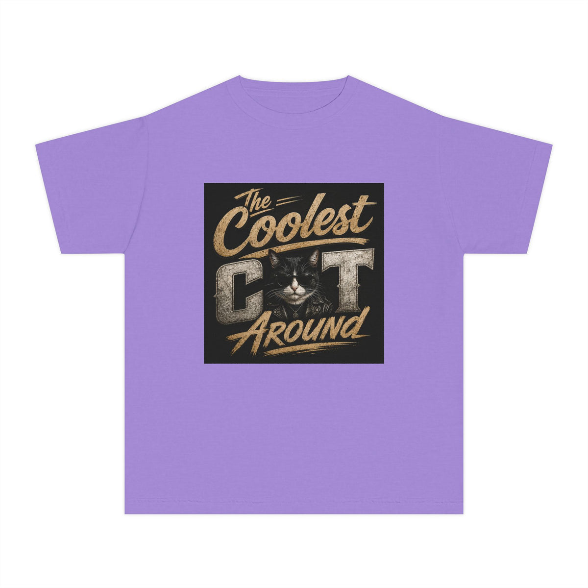 Youth Tee - "The Coolest Cat Around" Retro Graphic Cat Shirt