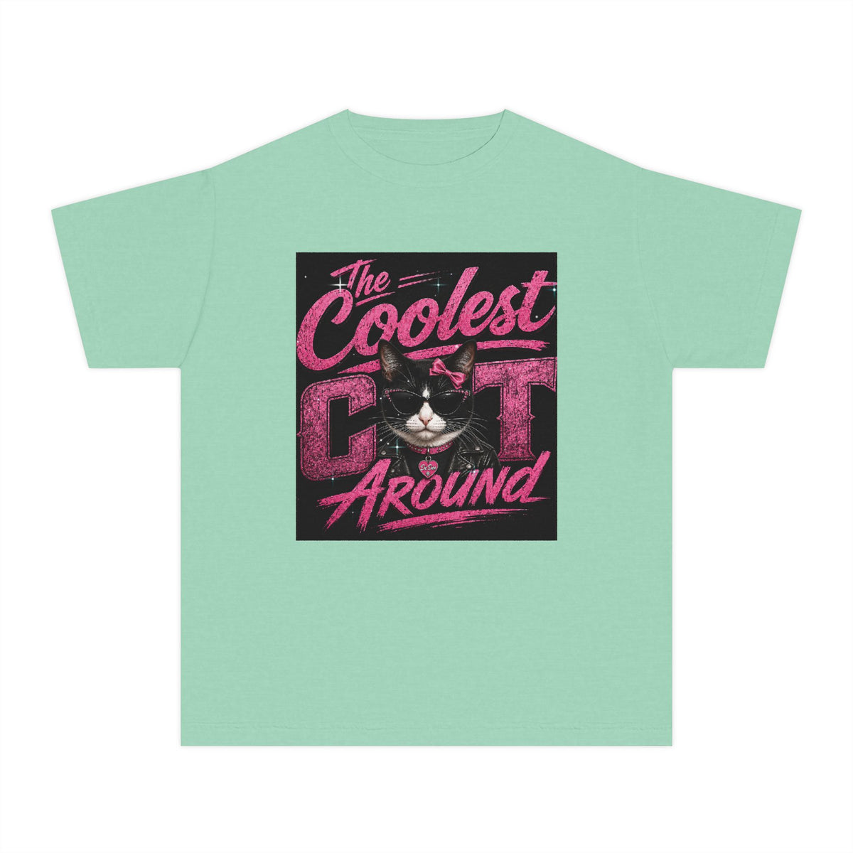 Youth Tee — "The Coolest Cat Around" Graphic Cat Shirt