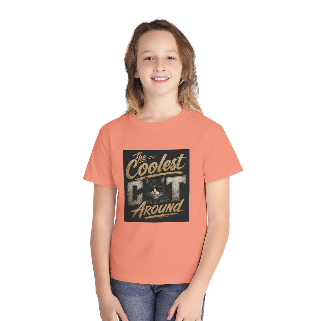 Youth Tee - "The Coolest Cat Around" Retro Graphic Cat Shirt
