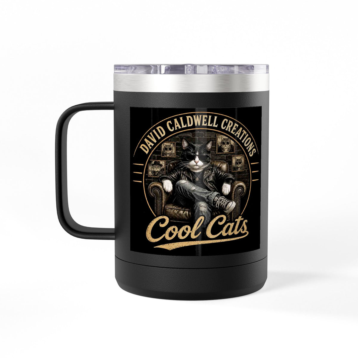 15oz Insulated Travel Mug — "Rescue Meow" Vintage Rescue Cats Design