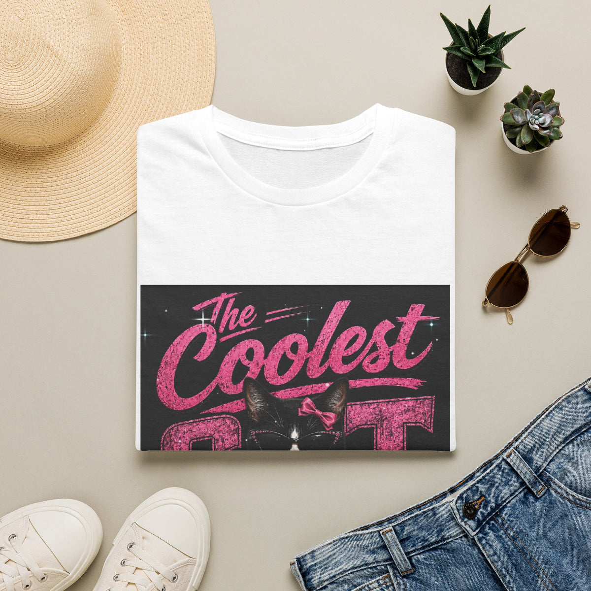 The Coolest Cat Around Pink T-Shirt