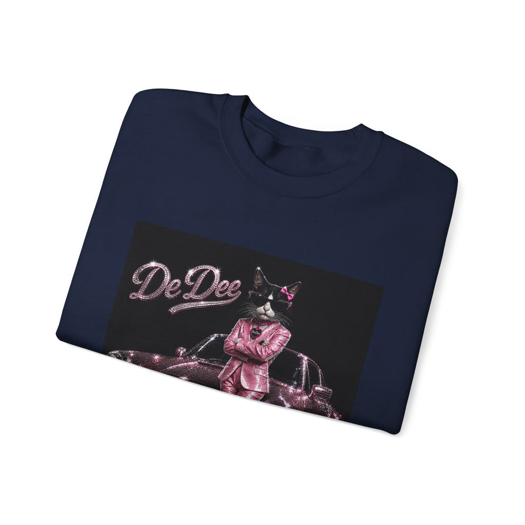 Cool Cat sparkles car Sweatshirt Pink DeDee— Retro Cat Graphic Crewneck