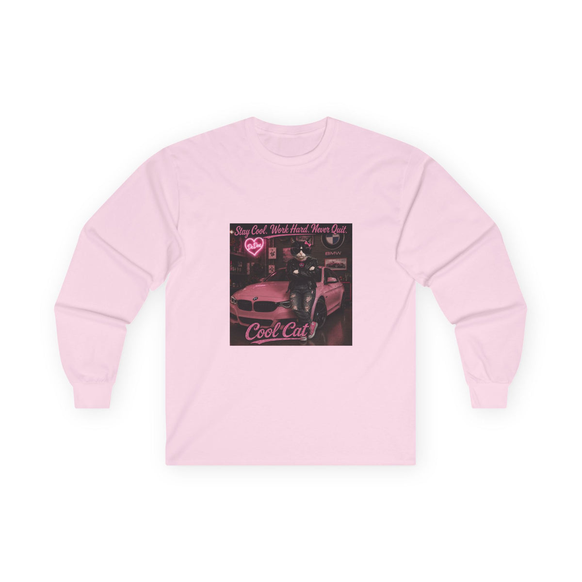 Cool Cat Long Sleeve Tee – "Stay Cool. Work Hard. Never Quit." Graphic Shirt