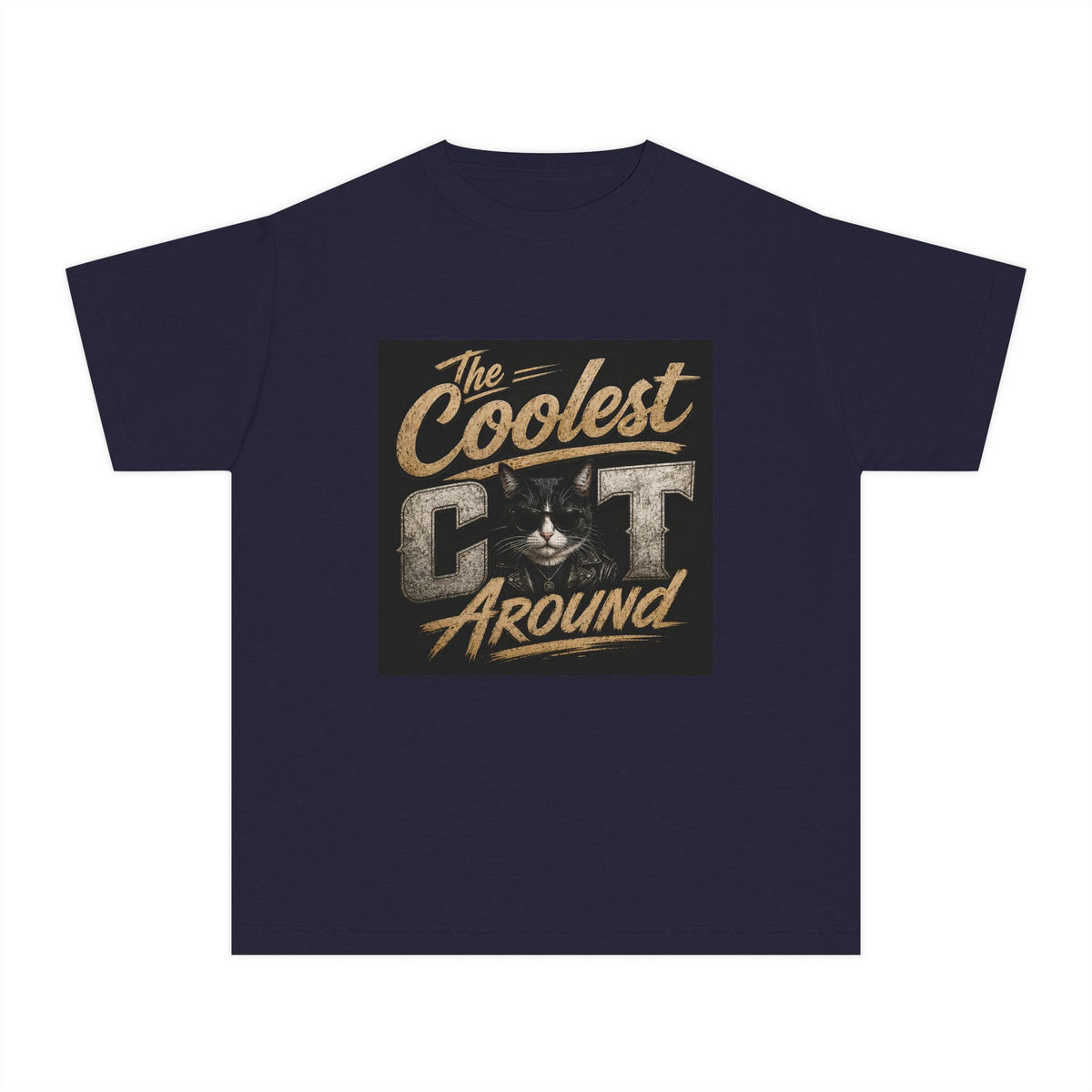Youth Tee - "The Coolest Cat Around" Retro Graphic Cat Shirt