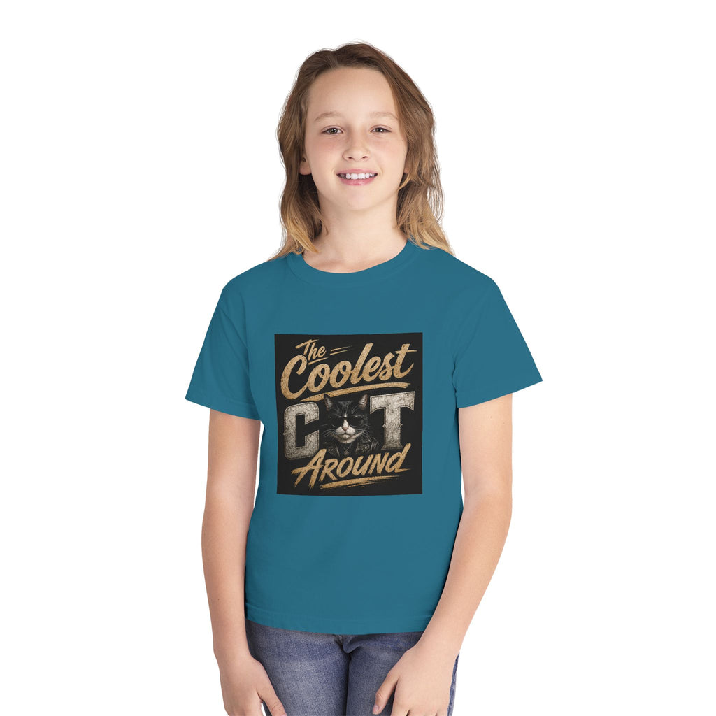 Youth Tee - "The Coolest Cat Around" Retro Graphic Cat Shirt