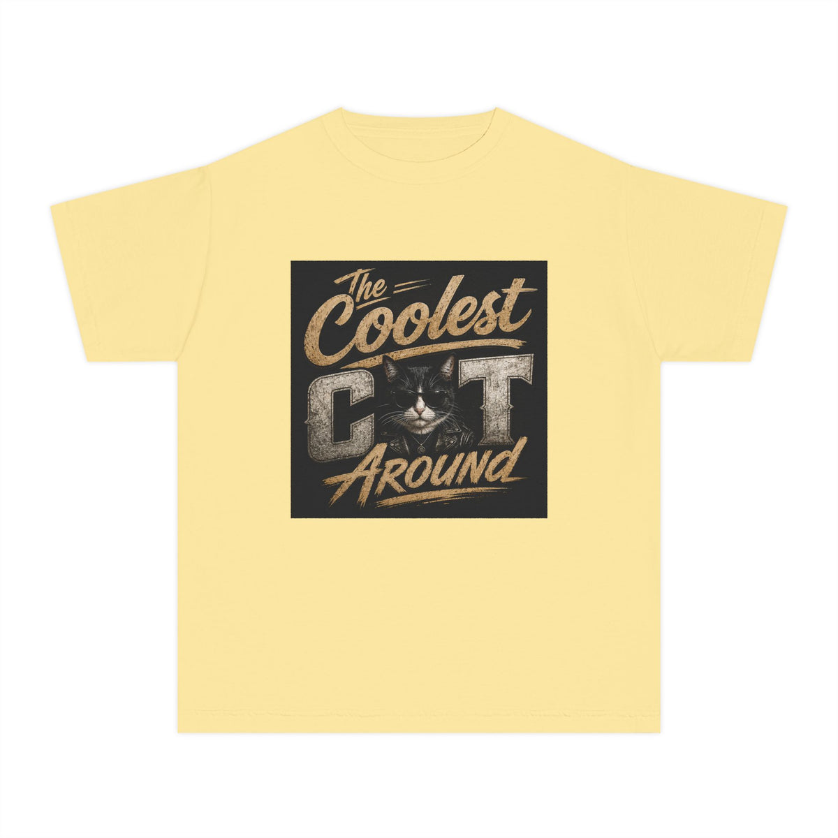 Youth Tee - "The Coolest Cat Around" Retro Graphic Cat Shirt