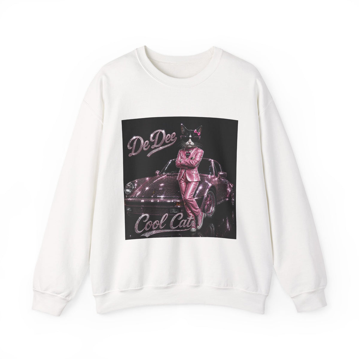 Cool Cat sparkles car Sweatshirt Pink DeDee— Retro Cat Graphic Crewneck