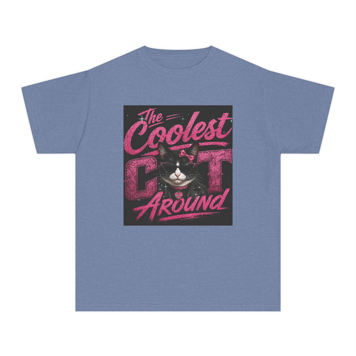 Youth Tee — "The Coolest Cat Around" Graphic Cat Shirt