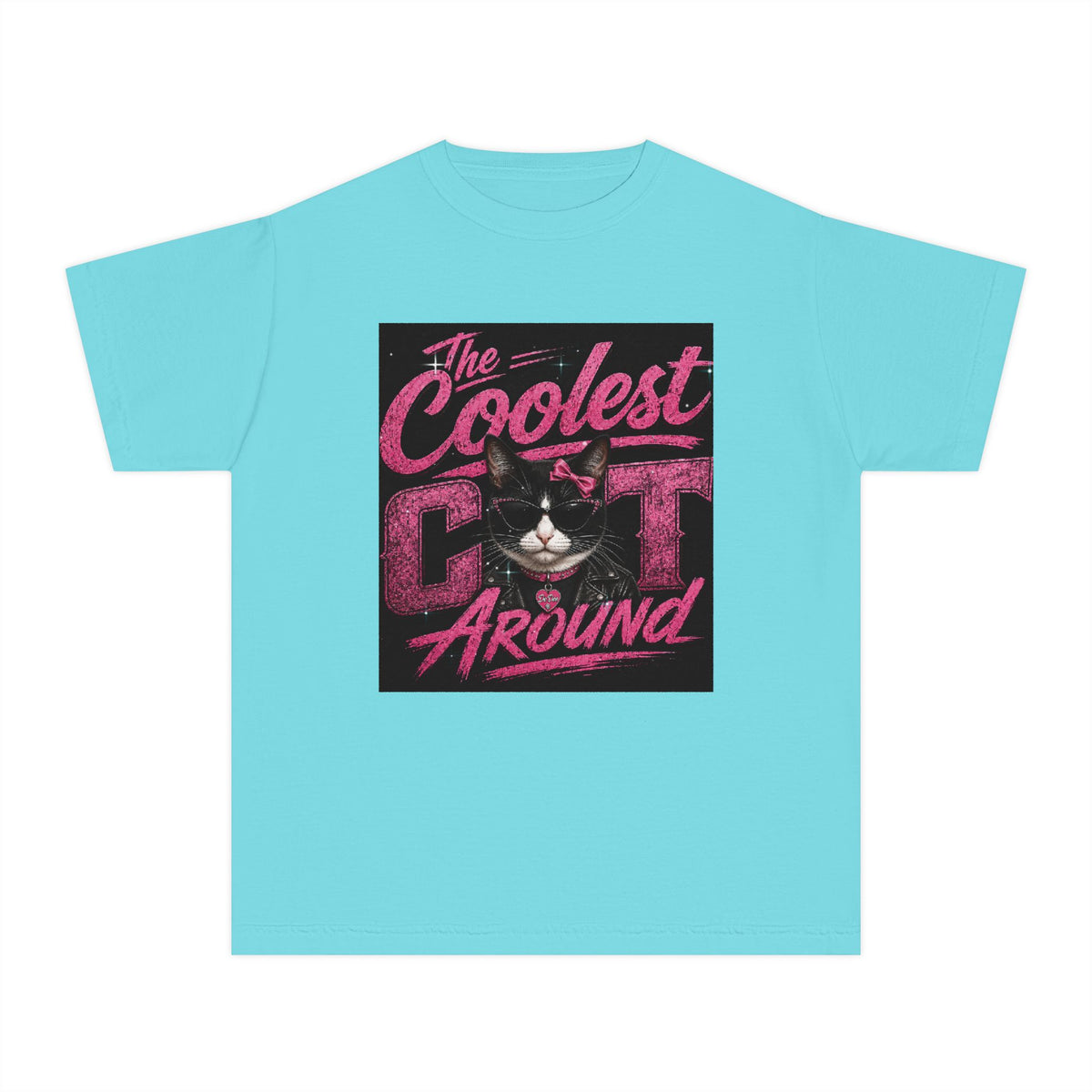 Youth Tee — "The Coolest Cat Around" Graphic Cat Shirt