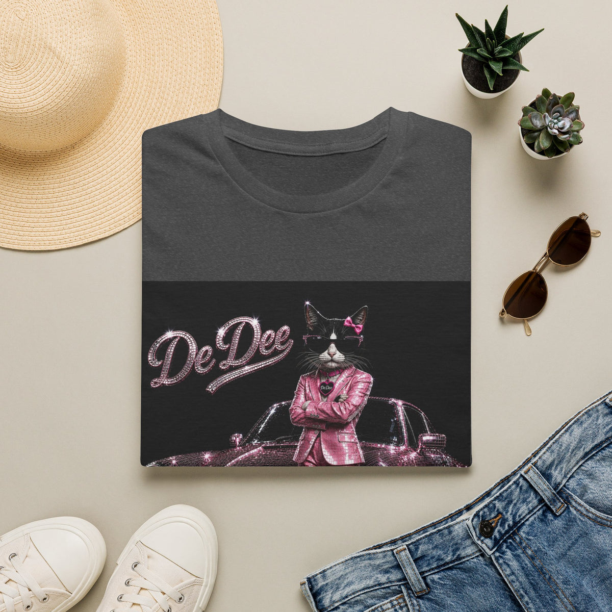 Cool Cat sparkles pink car Motivational T-Shirt — "Stay Cool. Work Hard. Never Quit."