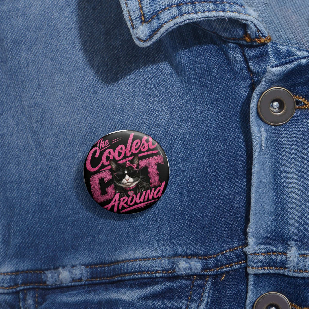 Copy of Coolest Cat (De Dee) Pink Around Pin Button — Funny Cat Lover Badge
