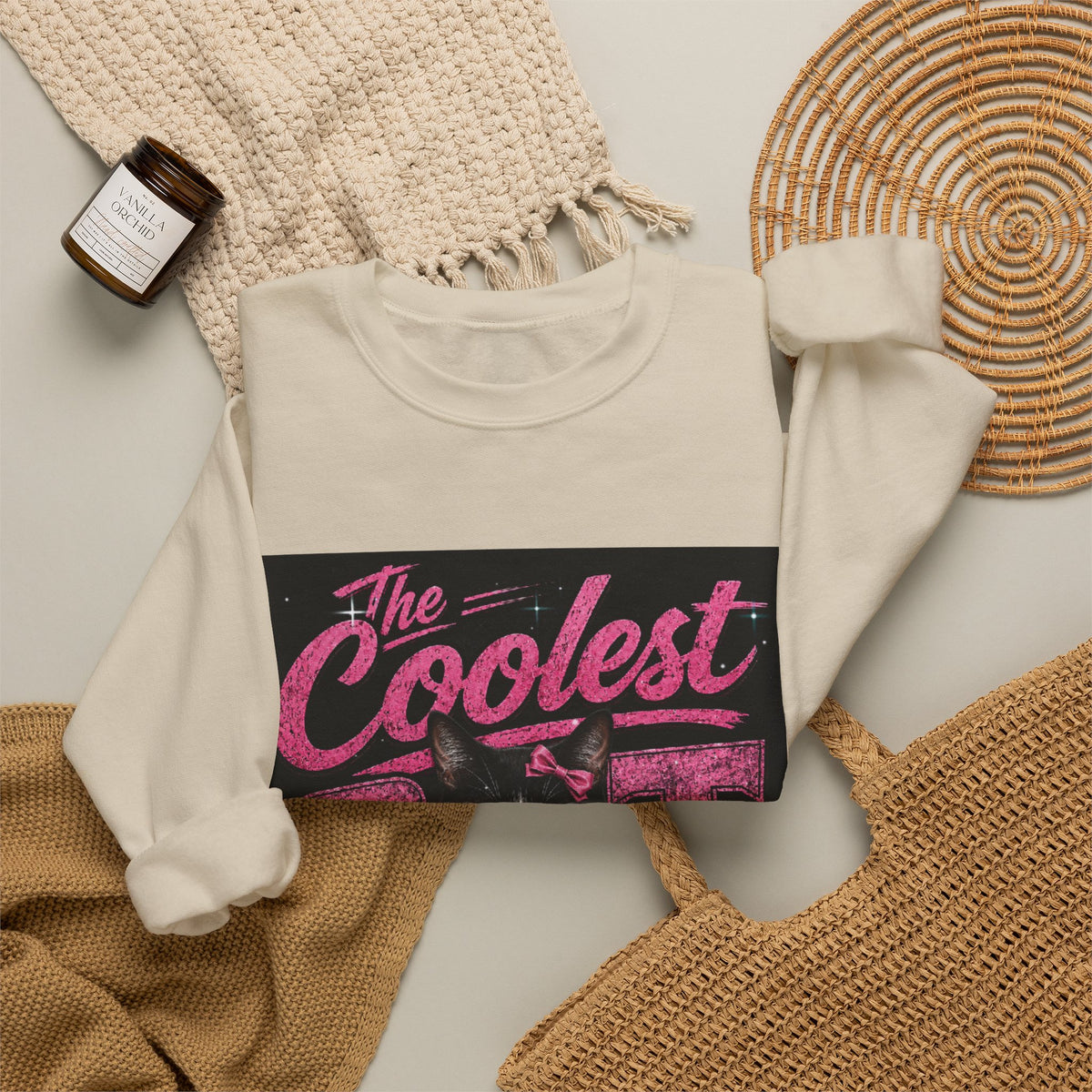 Coolest Cat Around Sweatshirt — Retro Cat Graphic Crewneck