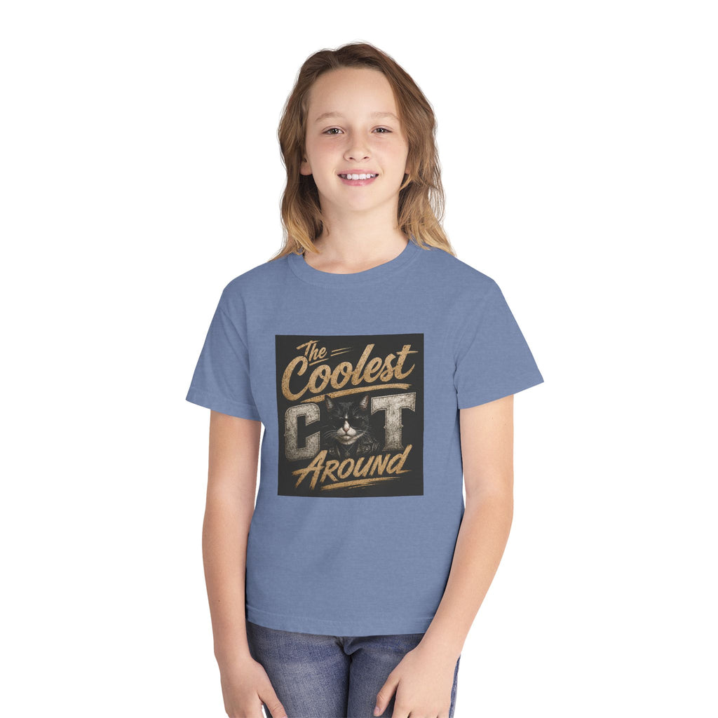 Youth Tee - "The Coolest Cat Around" Retro Graphic Cat Shirt
