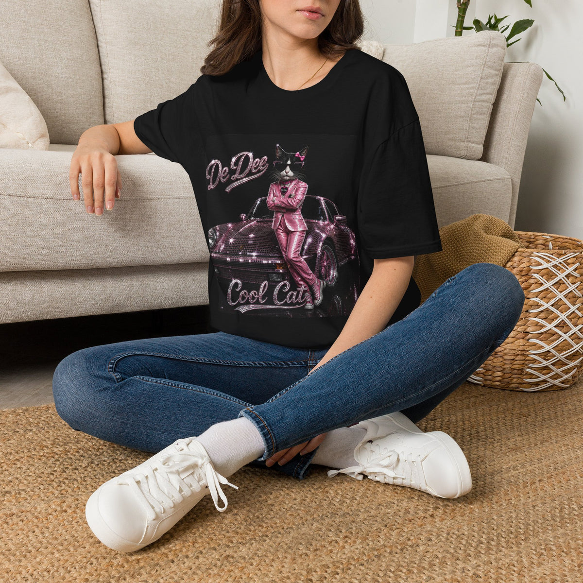 Cool Cat sparkles pink car Motivational T-Shirt — "Stay Cool. Work Hard. Never Quit."