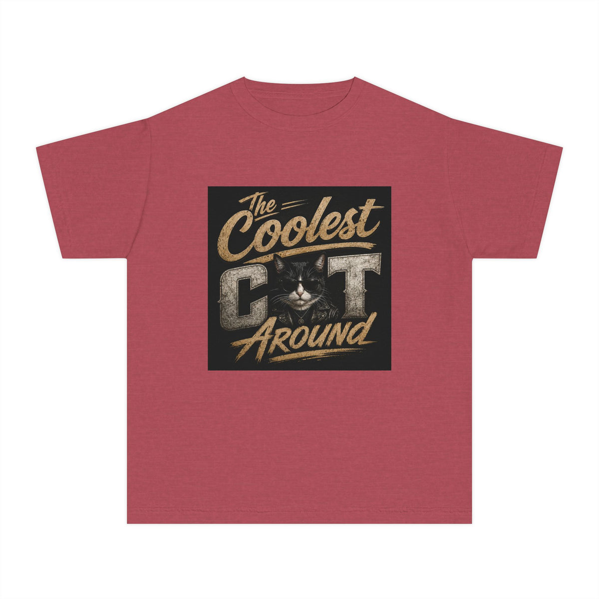Youth Tee - "The Coolest Cat Around" Retro Graphic Cat Shirt