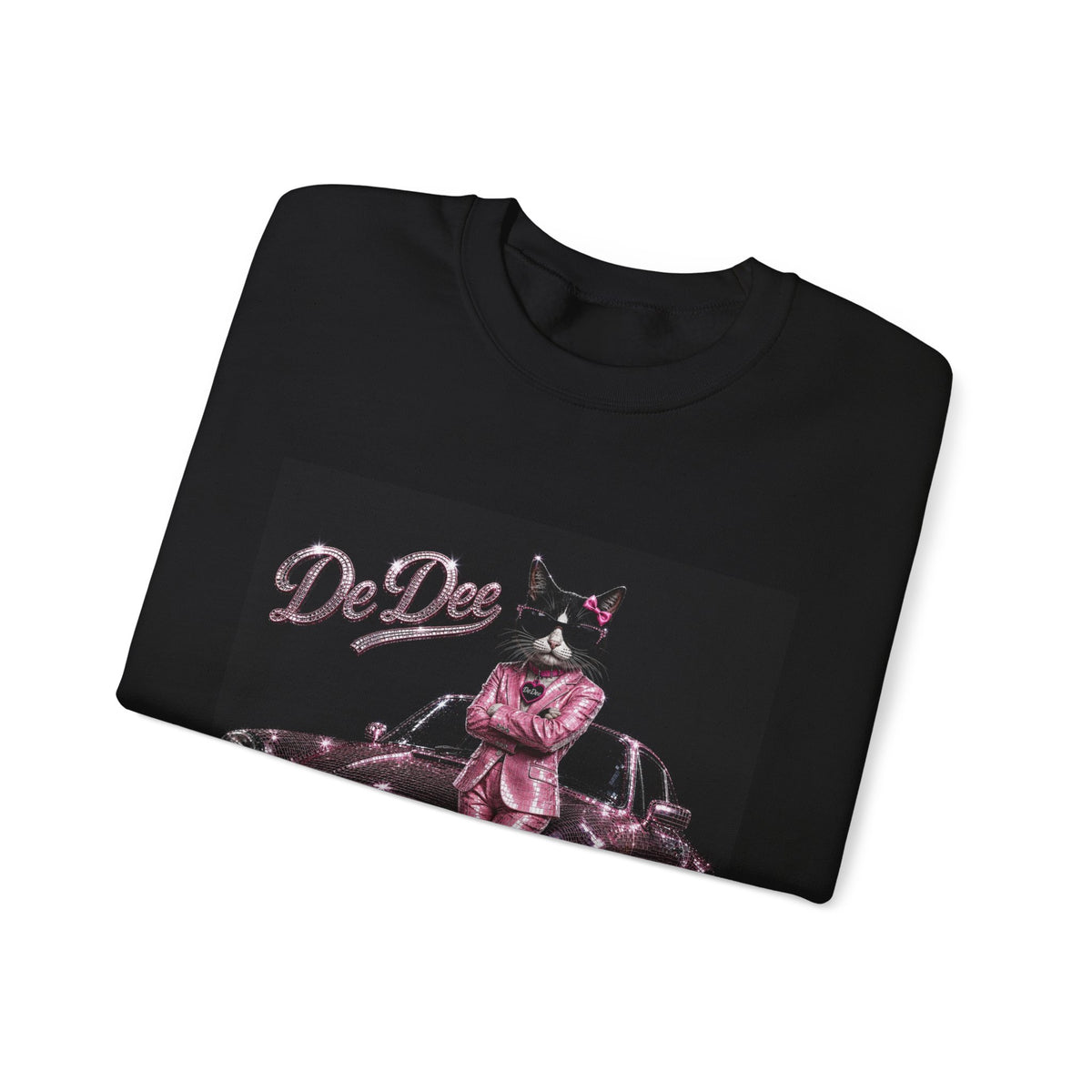Cool Cat sparkles car Sweatshirt Pink DeDee— Retro Cat Graphic Crewneck