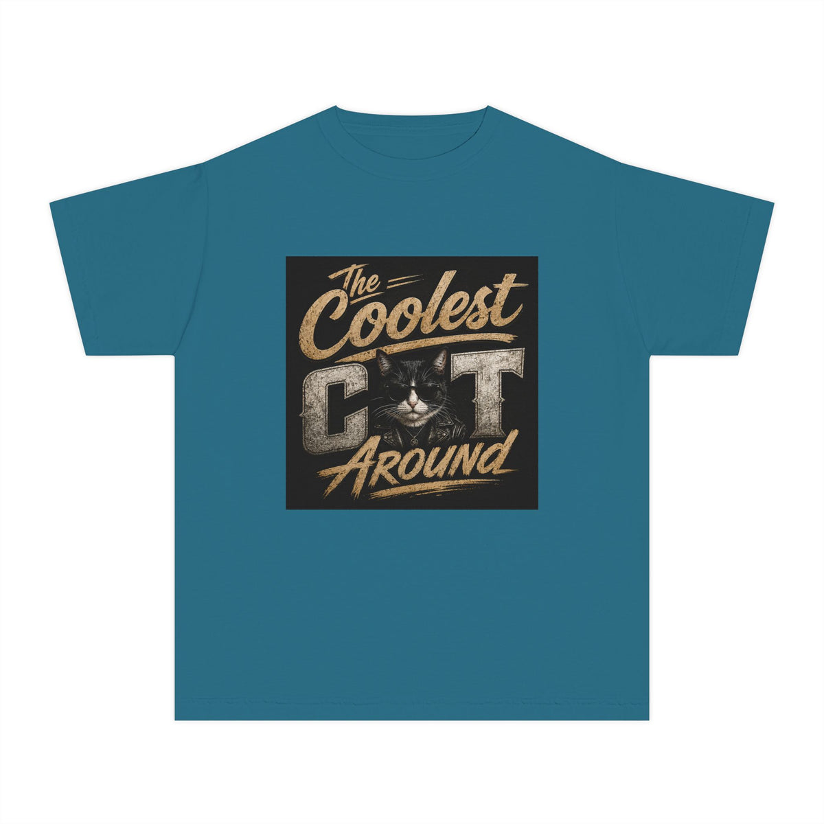 Youth Tee - "The Coolest Cat Around" Retro Graphic Cat Shirt