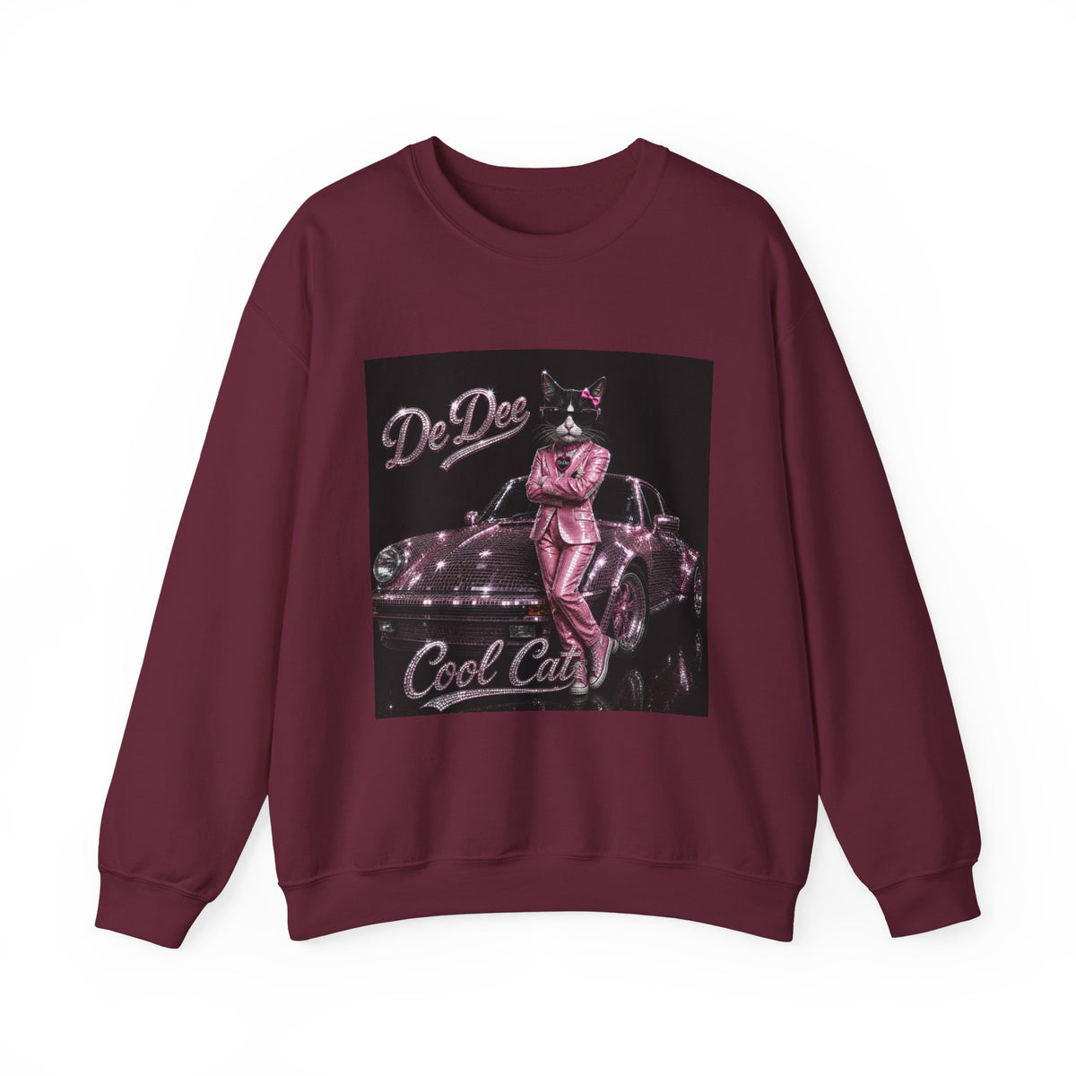 Cool Cat sparkles car Sweatshirt Pink DeDee— Retro Cat Graphic Crewneck