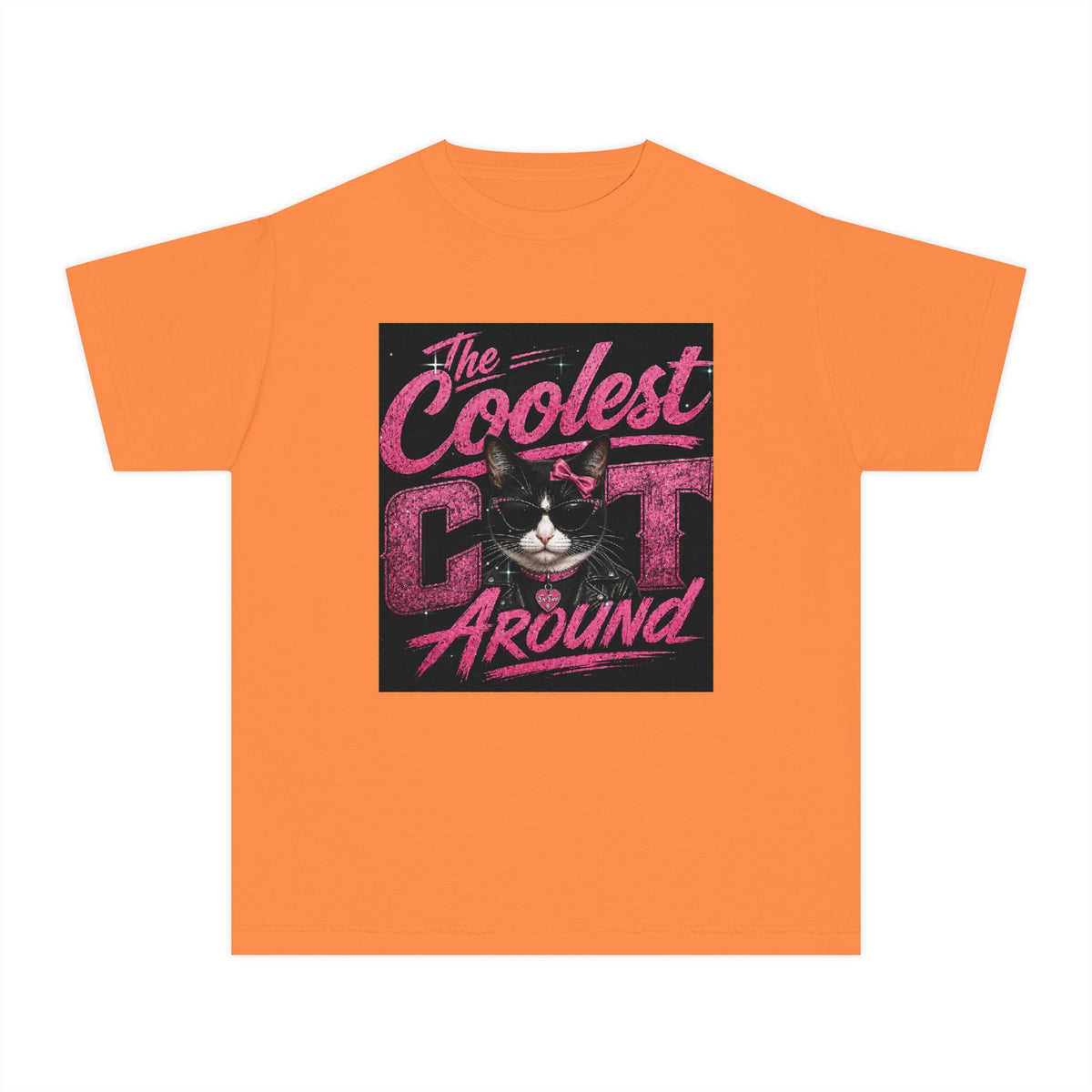 Youth Tee — "The Coolest Cat Around" Graphic Cat Shirt
