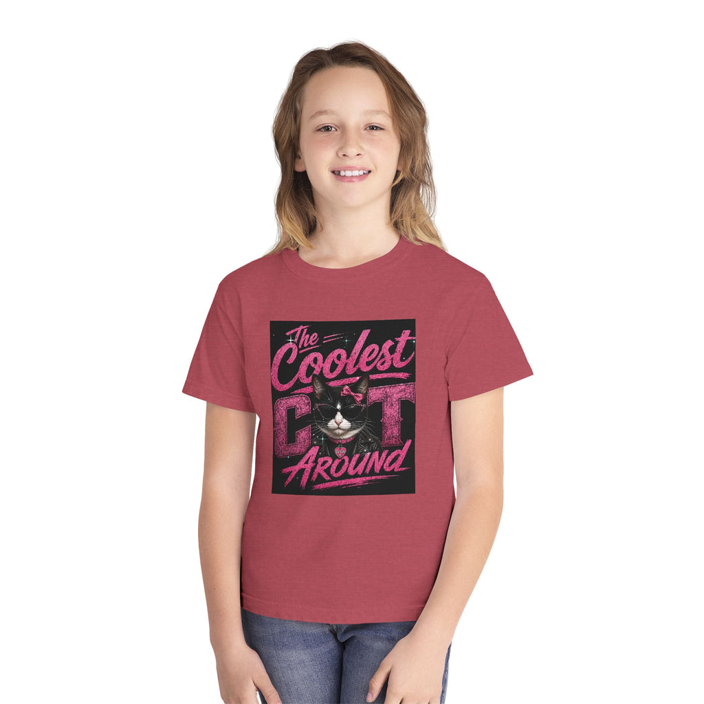 Youth Tee — "The Coolest Cat Around" Graphic Cat Shirt