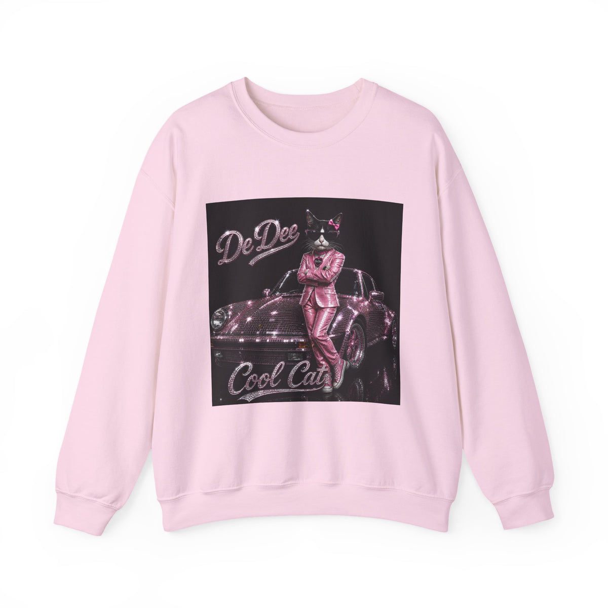 Cool Cat sparkles car Sweatshirt Pink DeDee— Retro Cat Graphic Crewneck
