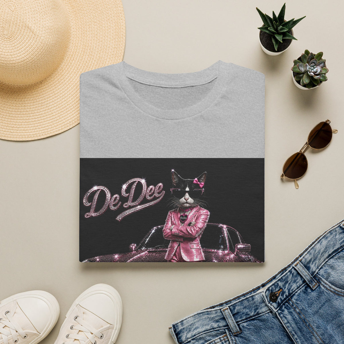 Cool Cat sparkles pink car Motivational T-Shirt — "Stay Cool. Work Hard. Never Quit."
