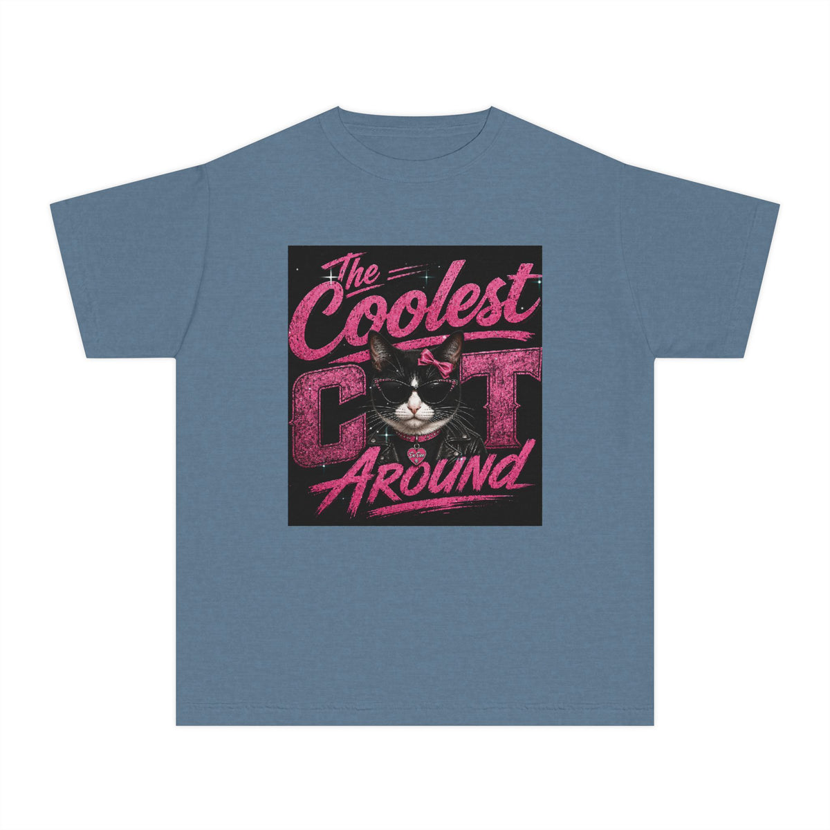 Youth Tee — "The Coolest Cat Around" Graphic Cat Shirt
