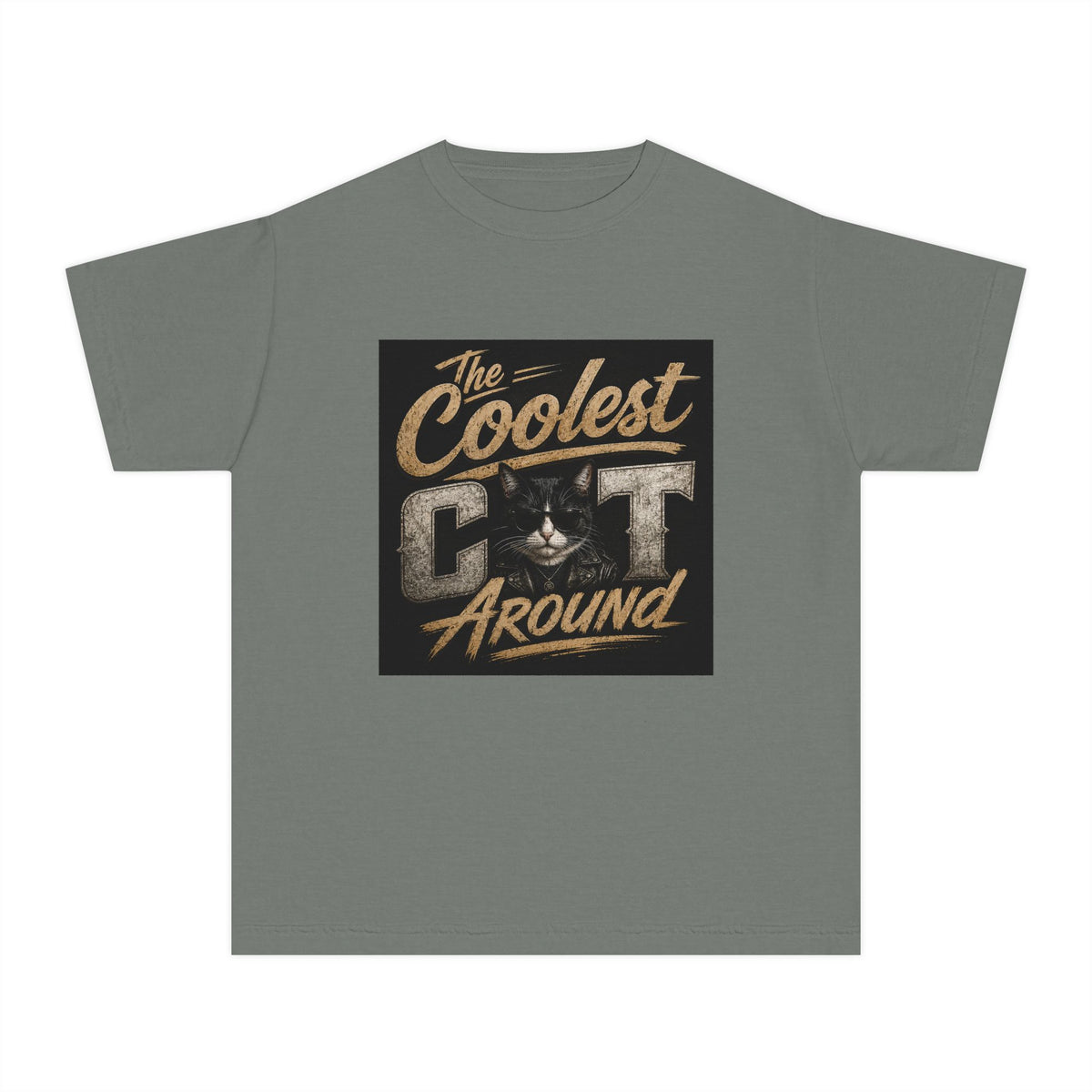 Youth Tee - "The Coolest Cat Around" Retro Graphic Cat Shirt
