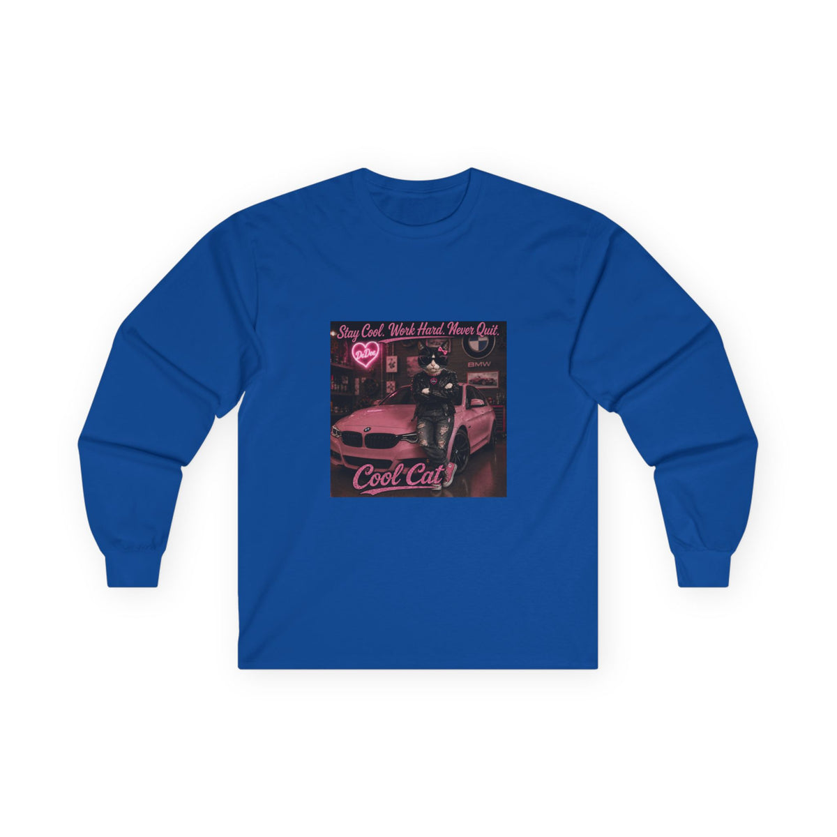 Cool Cat Long Sleeve Tee – "Stay Cool. Work Hard. Never Quit." Graphic Shirt
