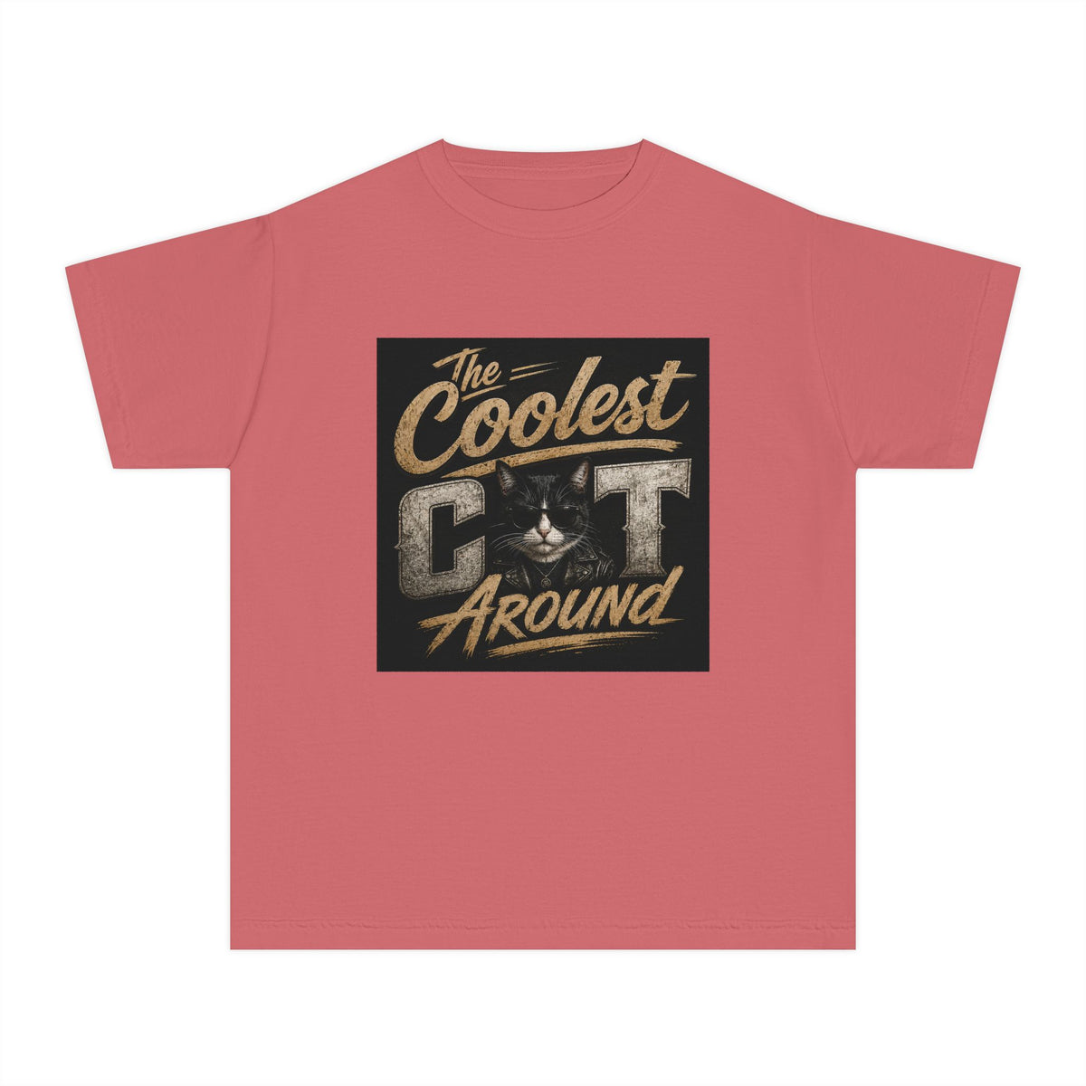 Youth Tee - "The Coolest Cat Around" Retro Graphic Cat Shirt