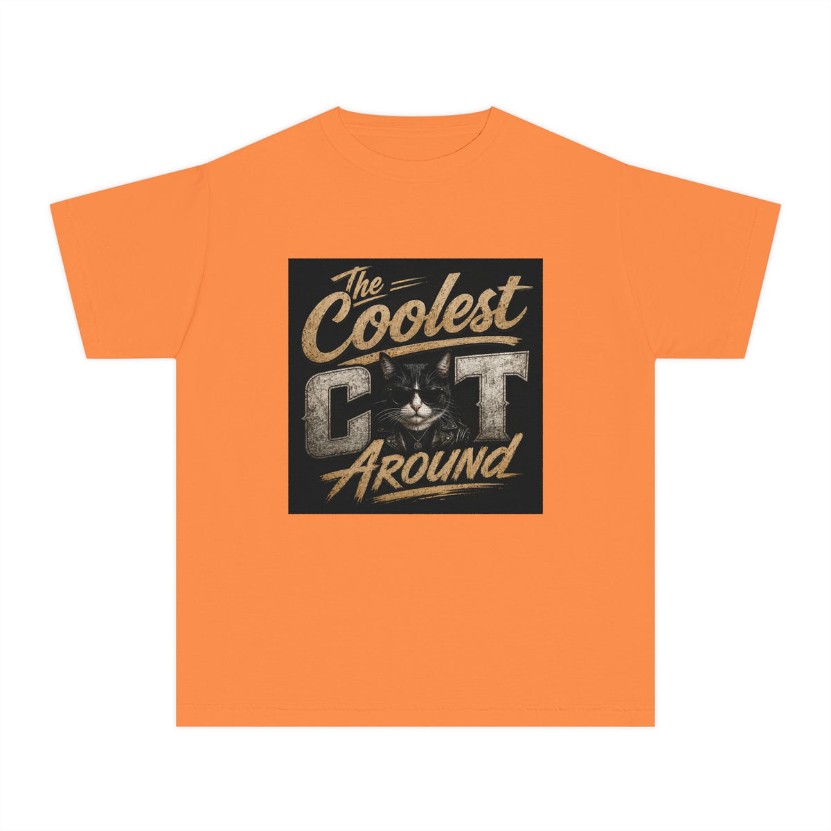 Youth Tee - "The Coolest Cat Around" Retro Graphic Cat Shirt
