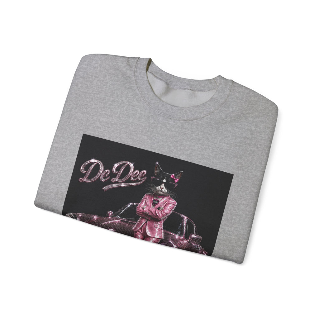 Cool Cat sparkles car Sweatshirt Pink DeDee— Retro Cat Graphic Crewneck