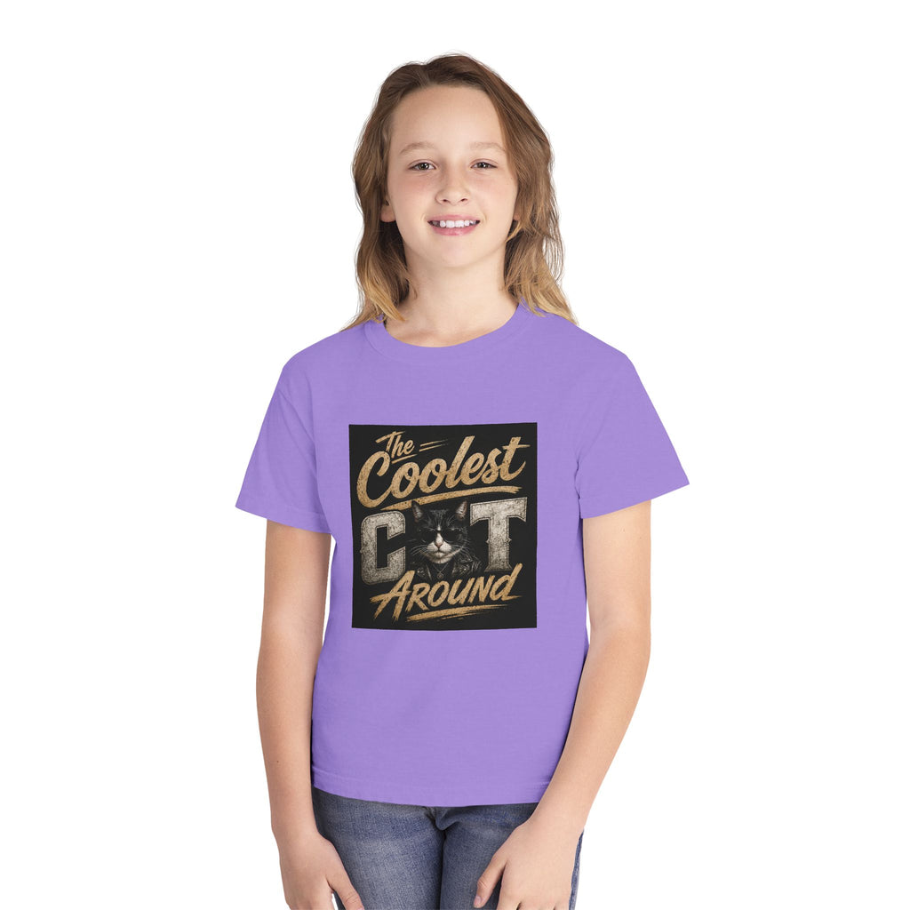 Youth Tee - "The Coolest Cat Around" Retro Graphic Cat Shirt