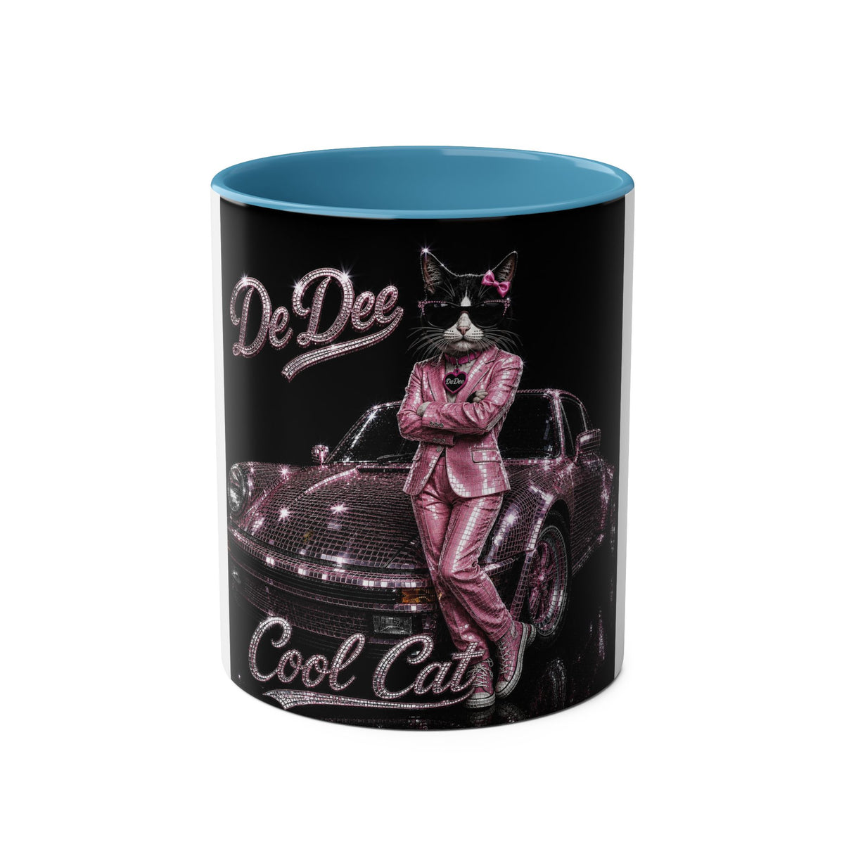 De Dee Sparkle pink car"The Coolest Cat Around"  - 11oz Two-Tone Coffee Mug