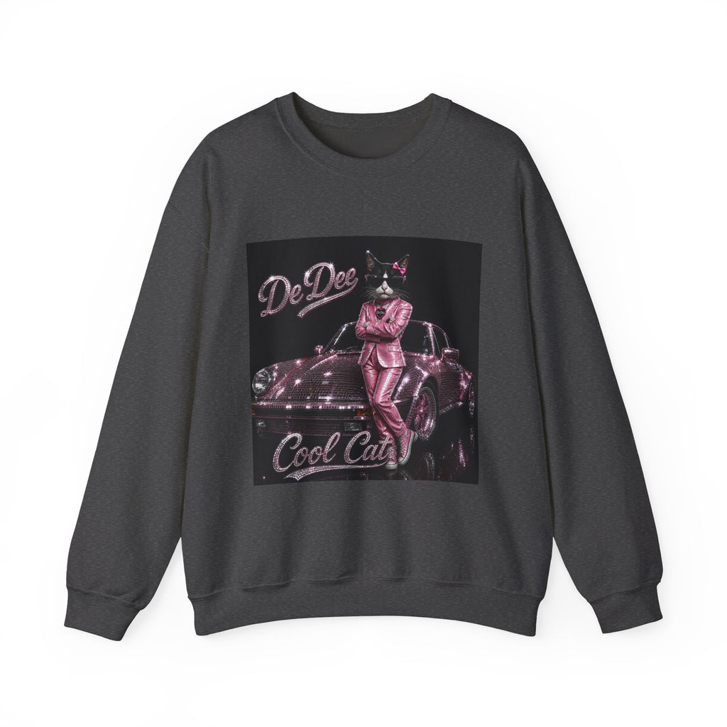 Cool Cat sparkles car Sweatshirt Pink DeDee— Retro Cat Graphic Crewneck