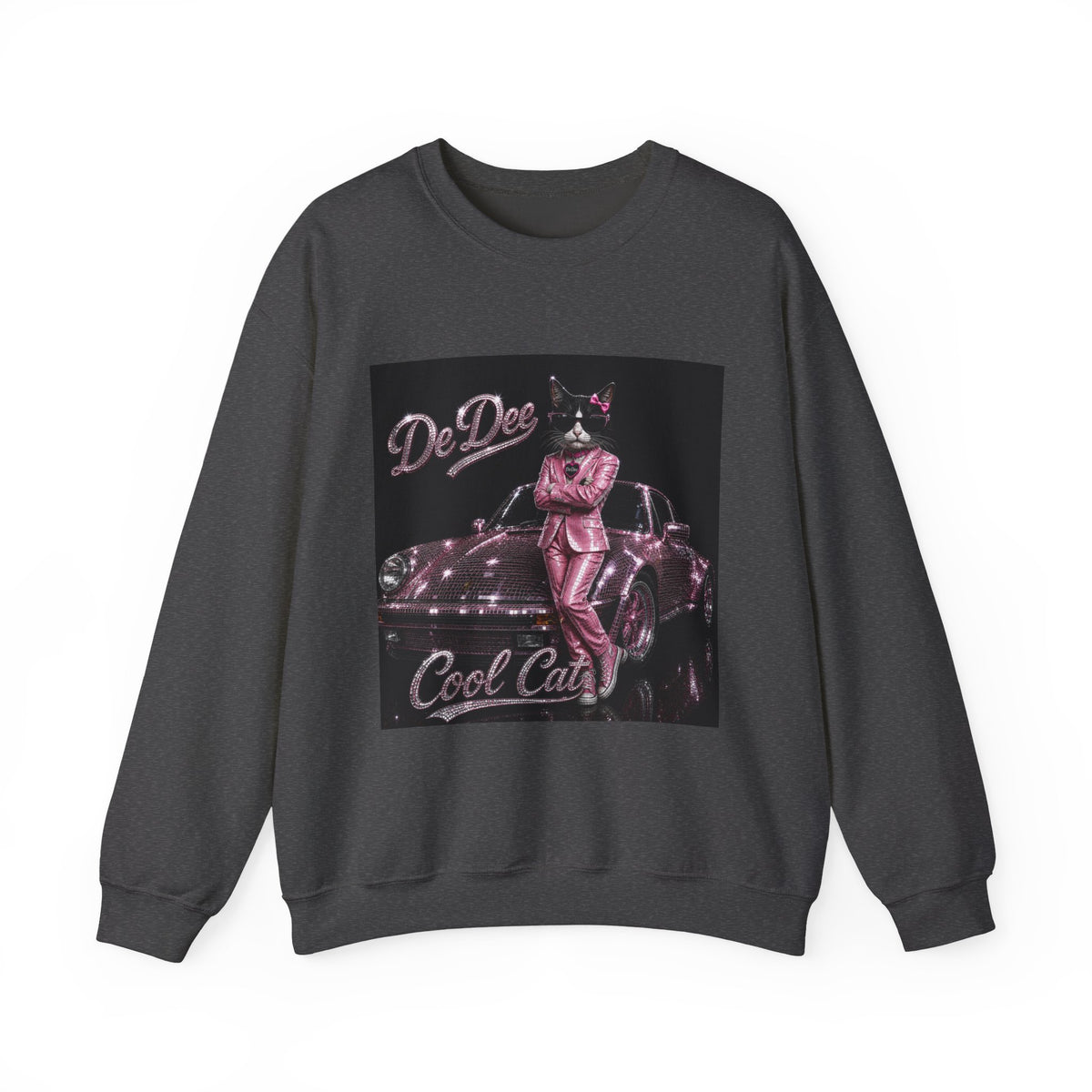 Cool Cat sparkles car Sweatshirt Pink DeDee— Retro Cat Graphic Crewneck