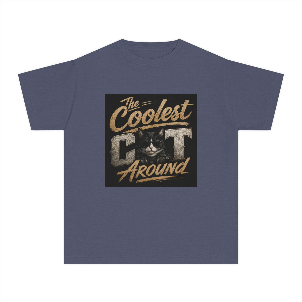 Youth Tee - "The Coolest Cat Around" Retro Graphic Cat Shirt