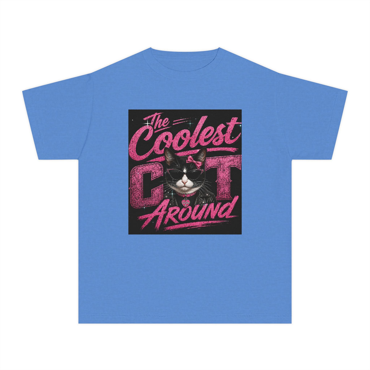 Youth Tee — "The Coolest Cat Around" Graphic Cat Shirt