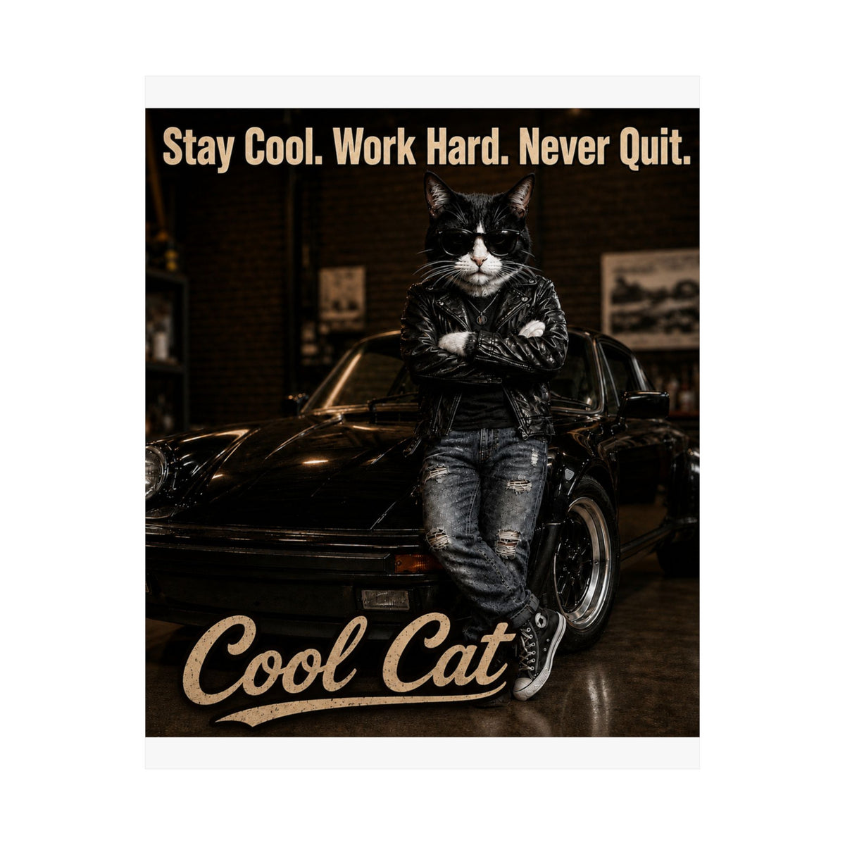 "Stay Cool. Work Hard. Never Quit." Cool Cat " Matte Vertical Posters