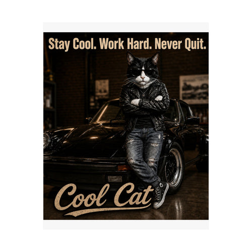 "Stay Cool. Work Hard. Never Quit." Cool Cat " Matte Vertical Posters