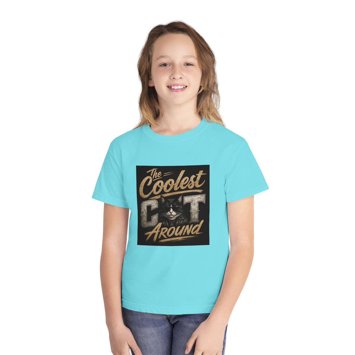 Youth Tee - "The Coolest Cat Around" Retro Graphic Cat Shirt