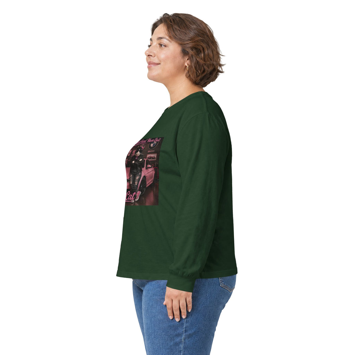 Cool Cat Long Sleeve Tee – "Stay Cool. Work Hard. Never Quit." Graphic Shirt