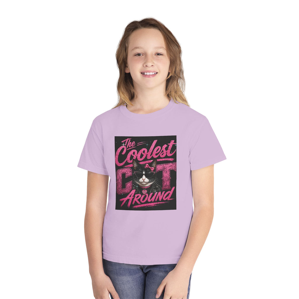 Youth Tee — "The Coolest Cat Around" Graphic Cat Shirt